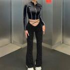 High-waist Cross-front Boot-cut Pants