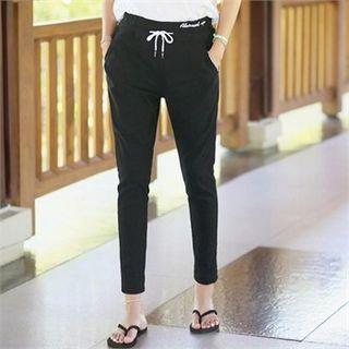 Drawstring-waist Embroidered Tapered Pants
