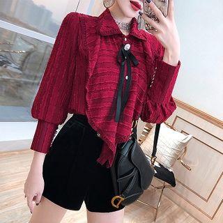 Set: Collared Ruffled Blouse + High-waist Shorts