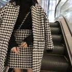 Houndstooth Single-breasted Coat / Mini Straight-fit Skirt
