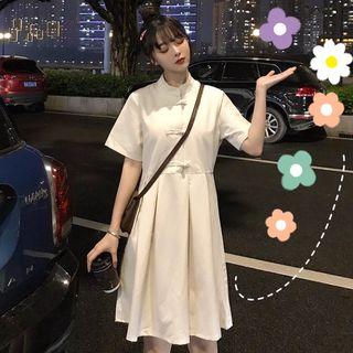 Short-sleeve Chinese Knot Button A-line Dress