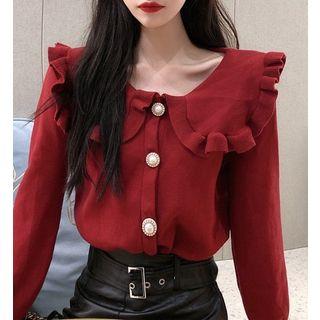 Peter Pan Collar Buttoned Long-sleeve Top