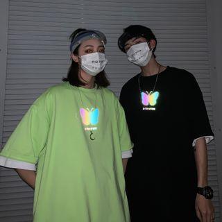 Couple Matching Elbow-sleeve Reflective Butterfly Printed T-shirt