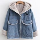 Hood Fleece Denim Jacket Blue - One Size