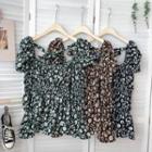 Square-neck Bubble Long-sleeve Chiffon Shirt
