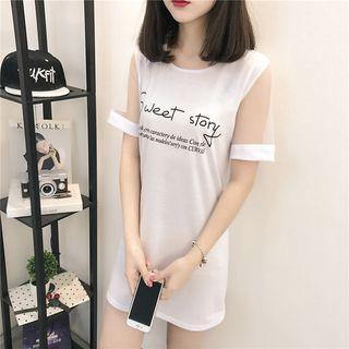 Letter Mesh Panel Short-sleeve Dress
