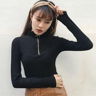 Zip Turtleneck Long-sleeve Top