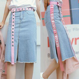 Slit Detail Midi Denim Skirt