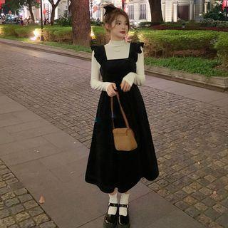 Midi A-line Overall Dress / Turtleneck Top