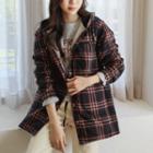 Hooded Snap-button Plaid Padded Jacket