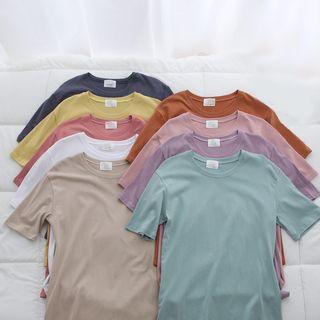 Round-neck Short-sleeve Plain Top