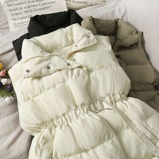 Buckled-waist Stand-collar Down Vest