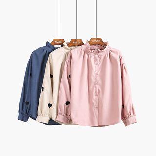 Heart-embroidered Loose-fit Shirt