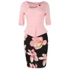 Mock Two-piece Flower Print Elbow-sleeve Sheath Dress