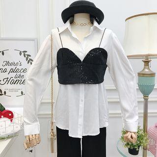 Set: Long Shirt + Sequined Crop Camisole