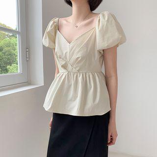 Puff-sleeve Gathered Waist Blouse
