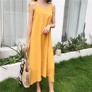 Sleeveless Drawstring Strap Plain Dress
