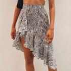 High-waist Zebra Print Ruffled Midi Skirt