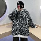 Zebra-print Fleece Hooded Sweatshirt As Shown In Figure - One Size
