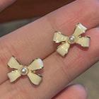 Bow Pearl Stud Earring Bow - White - One Size