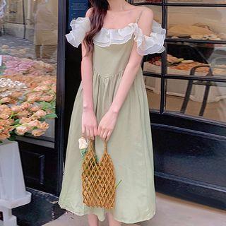 Off-shoulder Ruffled Midi Smock Dress
