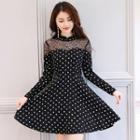 Lace Panel Polka Dotted A-line Dress