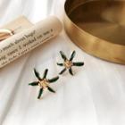 Flower Stud Earring 1 Pair - Green & Gold - One Size