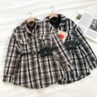 Color-block Plaid Long-sleeve Jacket / Plain Long-sleeve Top