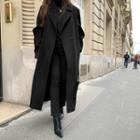 Handmade Belted Woolen Coat Black - One Size