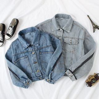 Fringed Cropped Buttoned Denim Jacket