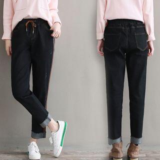 Faux Leather Panel Jeans