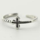 925 Sterling Silver Embossed Cross Open Ring Silver - One Size