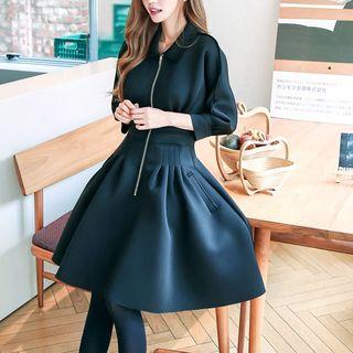 Zip Front Collared A-line Dress