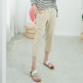 Band-waist Tapered Linen Capri Pants