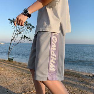 High-waist Printed Letter Straight-cut Shorts