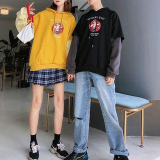 Couple Matching Mock Two-piece Duck Print Hoodie