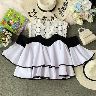 Eyelet-lace Panel Cold-shoulder Blouse White - One Size