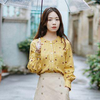 Checked Round-neck Shirt Yellow - One Size