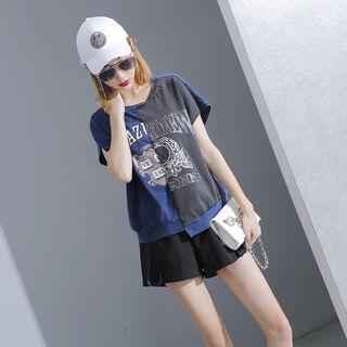 Two-tone Asymmetric Printed T-shirt