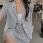 Elbow-sleeve Blazer / Pleated Mini A-line Skirt