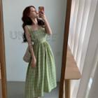 Sleeveless Cutout-back Checked Dress