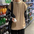 Mock Two-piece Plaid Panel Cable Knit Sweater