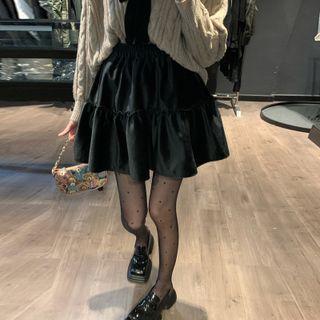Tiered Mini A-line Skirt Black - One Size