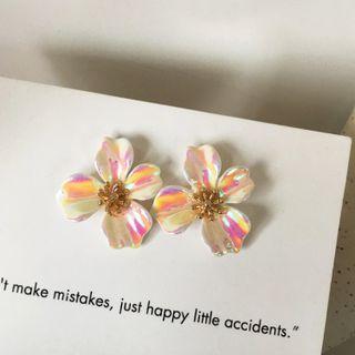 Flower Stud Earring 1 Pair - Purple & Beige - One Size