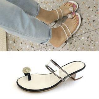 Loop-toe Rhinestone-trim Slide Sandals