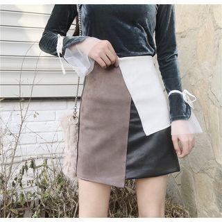 Panel A-line Faux Leather Skirt