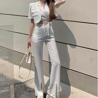 Short-sleeve Blazer / Wide Leg Pants