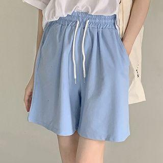 Drawstring Wide Leg Shorts Blue - One Size