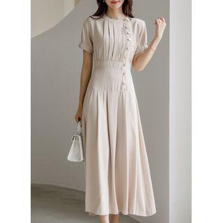 Button-side Pleated Maxi Dress