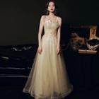 Spaghetti Strap Sequined A-line Wedding Gown